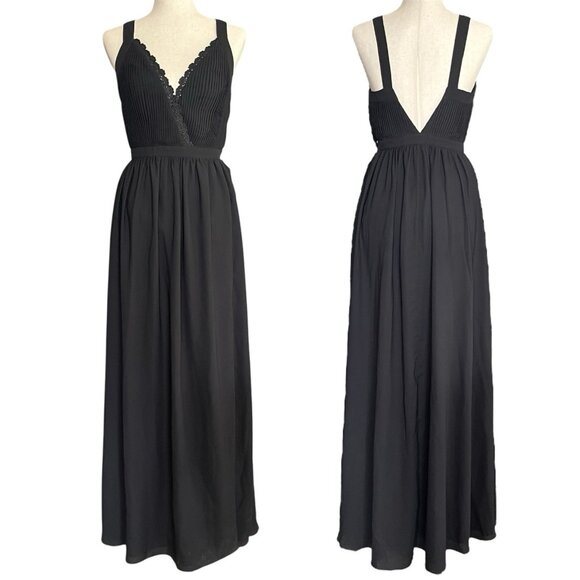 Fame and Partners Black Plunge Neck Dress Size 4 Thigh High Slit Formal Maxi NWT - Picture 1 of 16